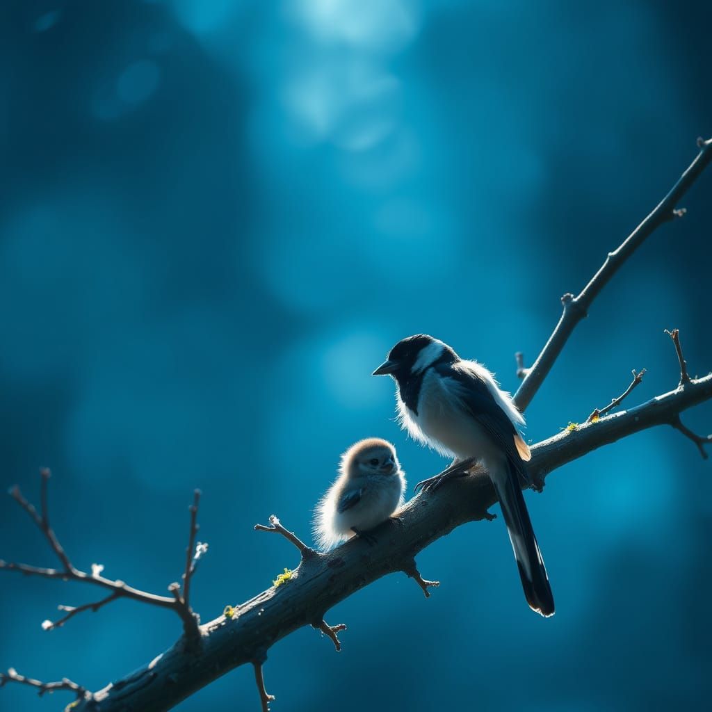 Luminous Magpie and Pygmy Babies in Blue