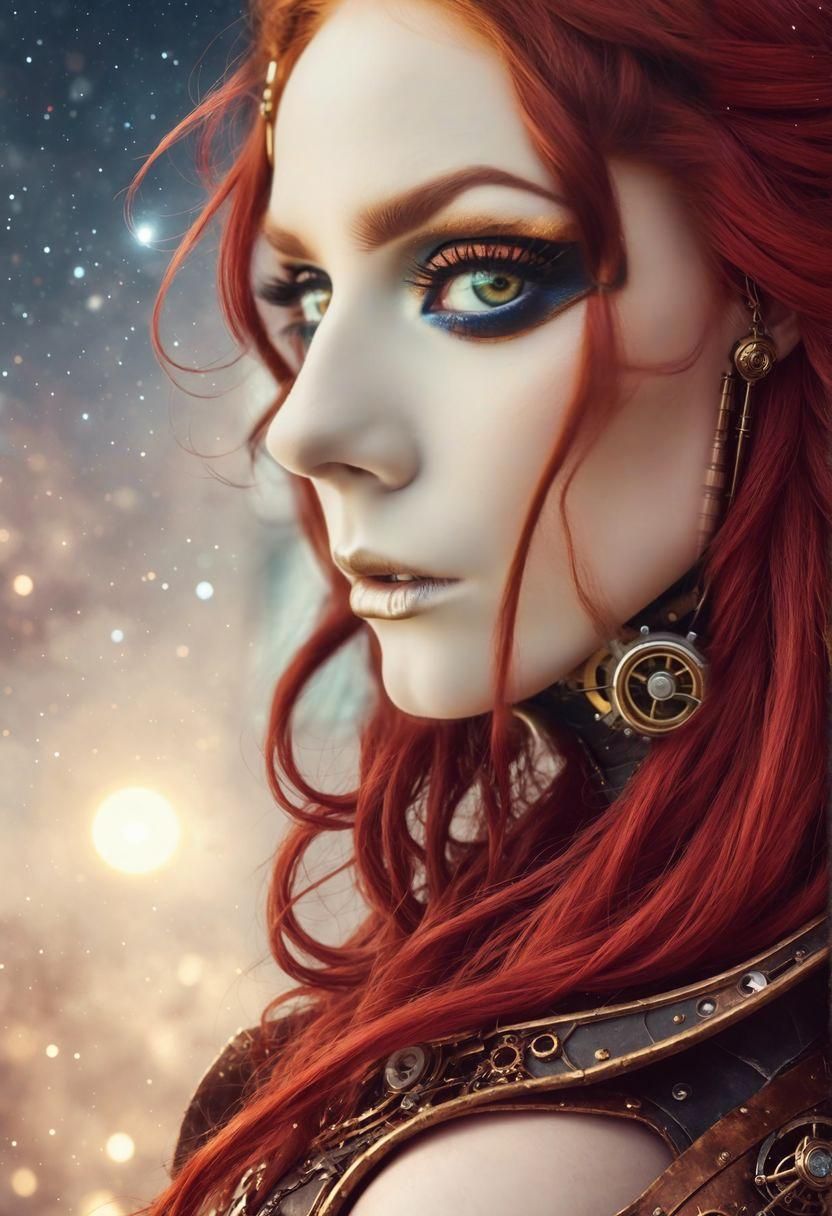 Steampunk Galaxy Goddess Portrait in Digital Illustration