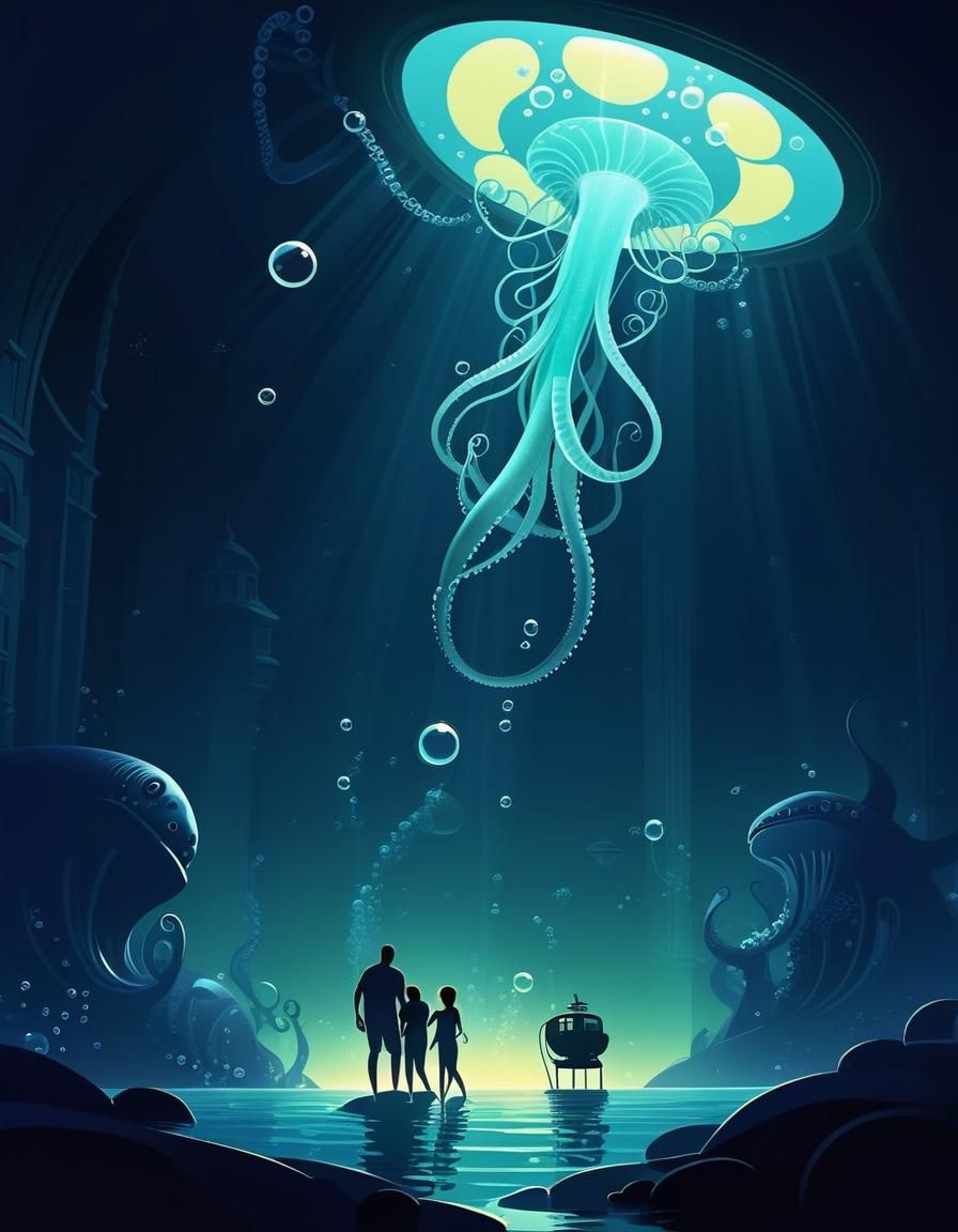 Phosphorescent Deep Sea Monsters: A Cel-Shaded Illustration