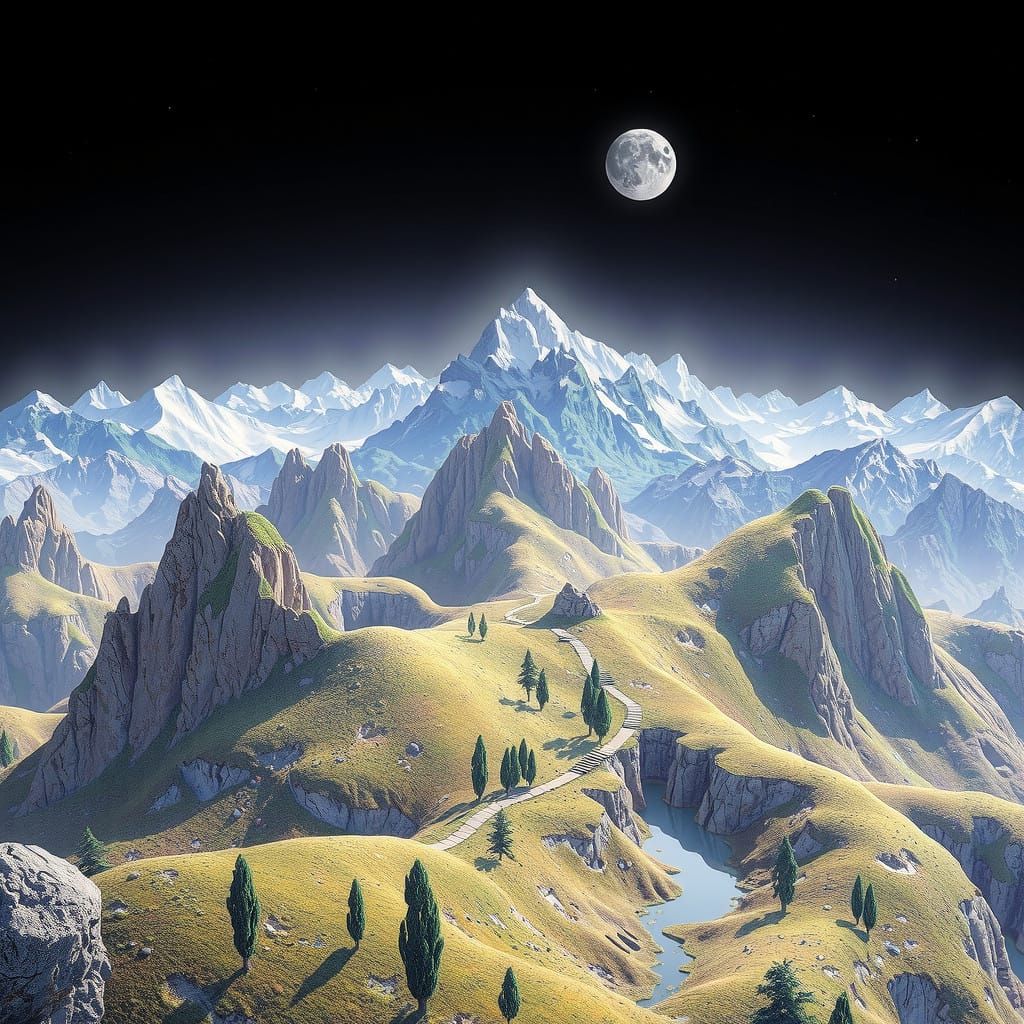 Mystical Iridescent Realms in Escher-Inspired Hyperdetailed...