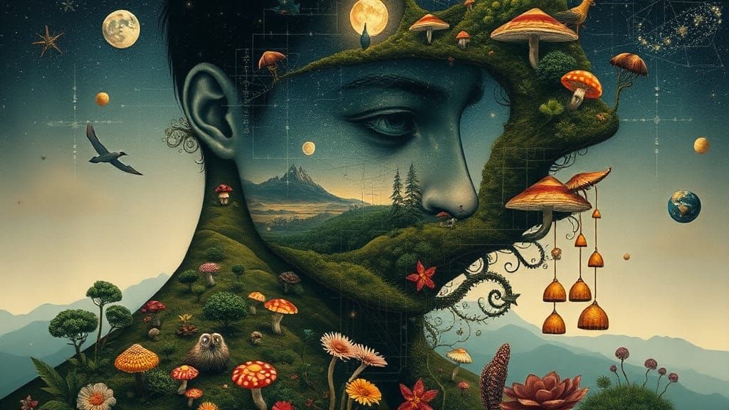 Ethereal Mindscape: Intertwined Figures in Dreamlike Concept...