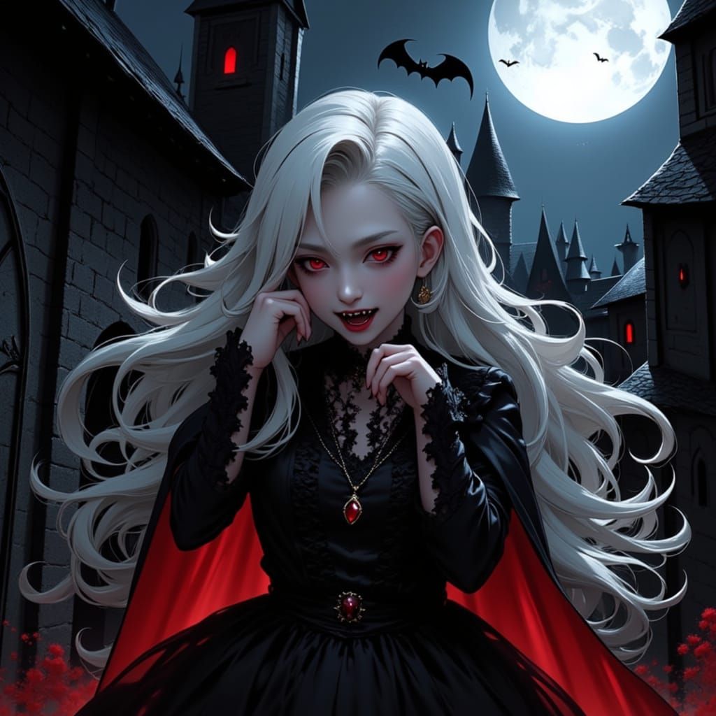 Anime Vampire Girl Bites Terrified Villagers