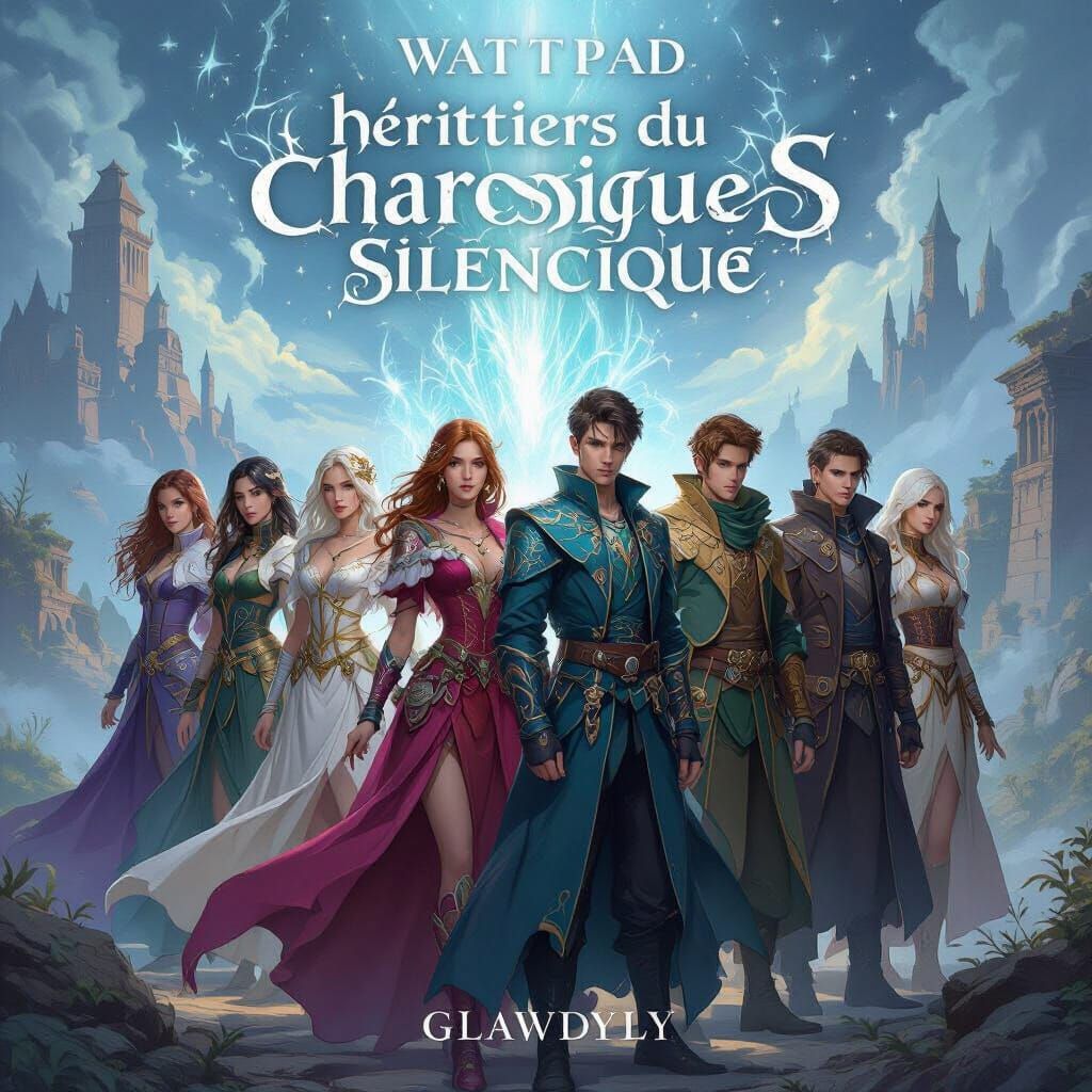 Eight Teenagers Radiating Magic in Fantasy Landscape