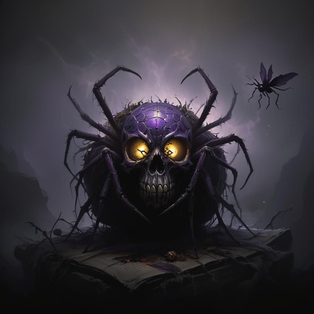 Skull Spider and Fly in Dark Fantasy Style
