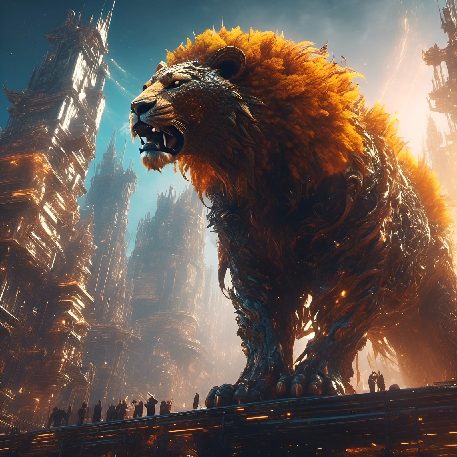 Cosmic Beast Double Exposure: Cinematic Photorealistic Close...