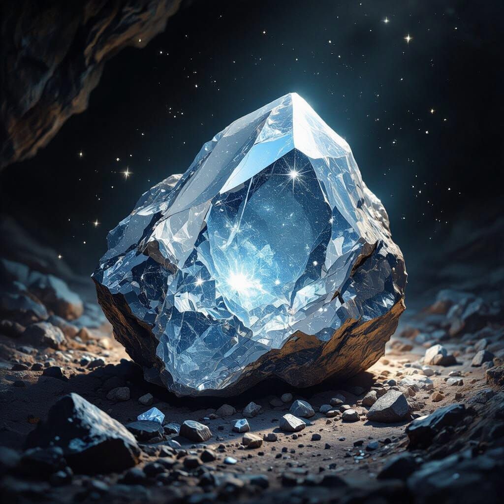 Sparkling Diamond Ore in Dark Cavern