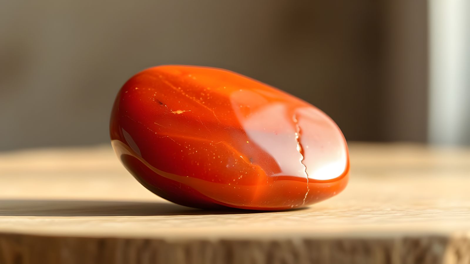 Vibrant Carnelian Gemstone in Warm, Golden Light