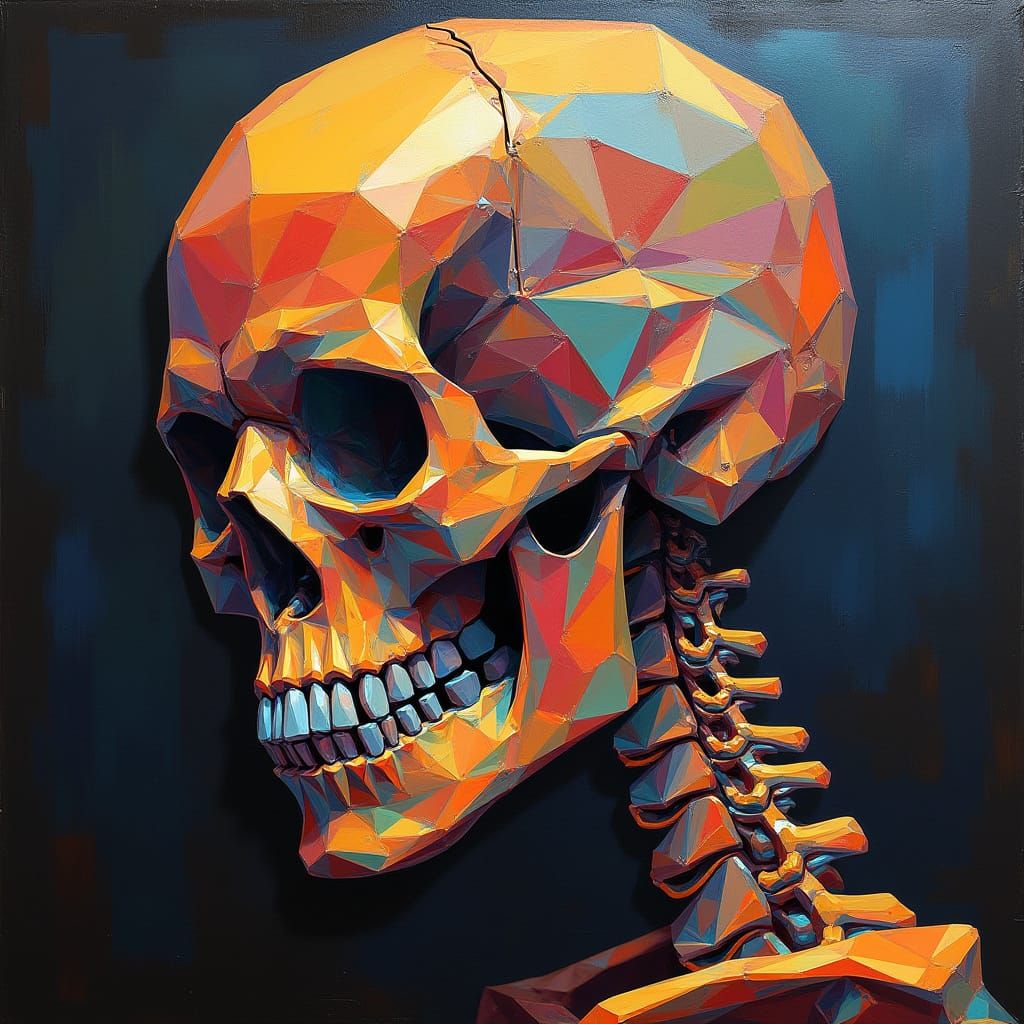 Cubist X-Ray Skeleton in Geometric Art Deco Style