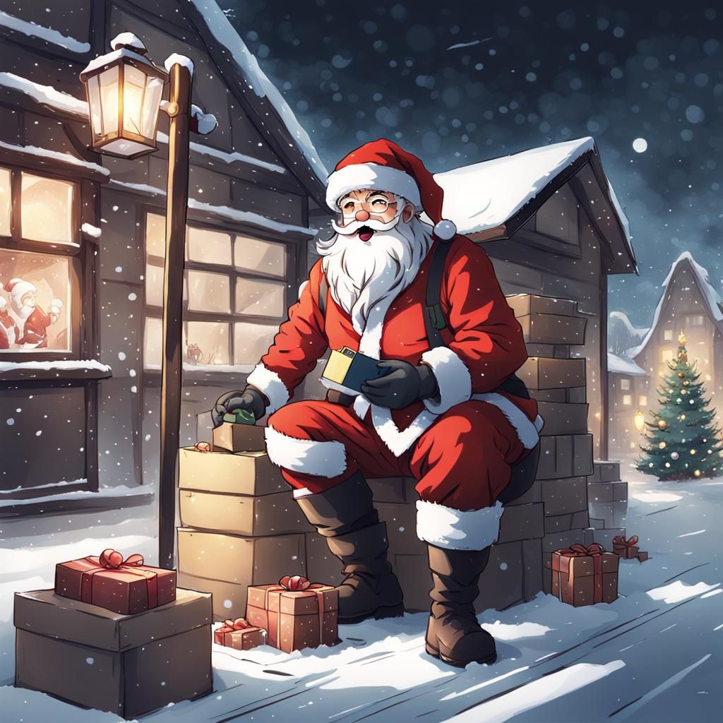 Santa at Work in Winter: Anime Style