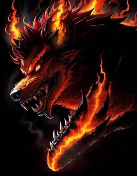 Neon Ember Werewolf Ablaze in Fiery Horror
