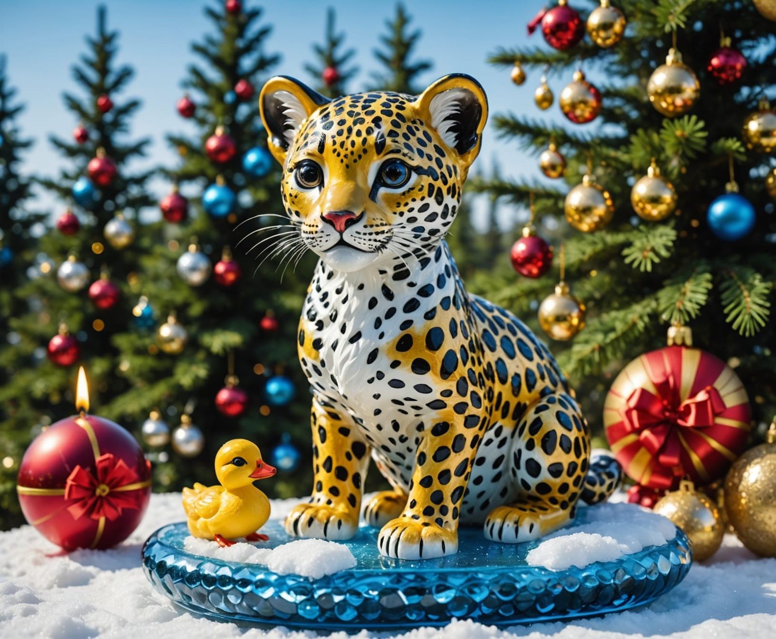 Majestic Christmas Forest with Sri Lankan Leopard and Playfu...