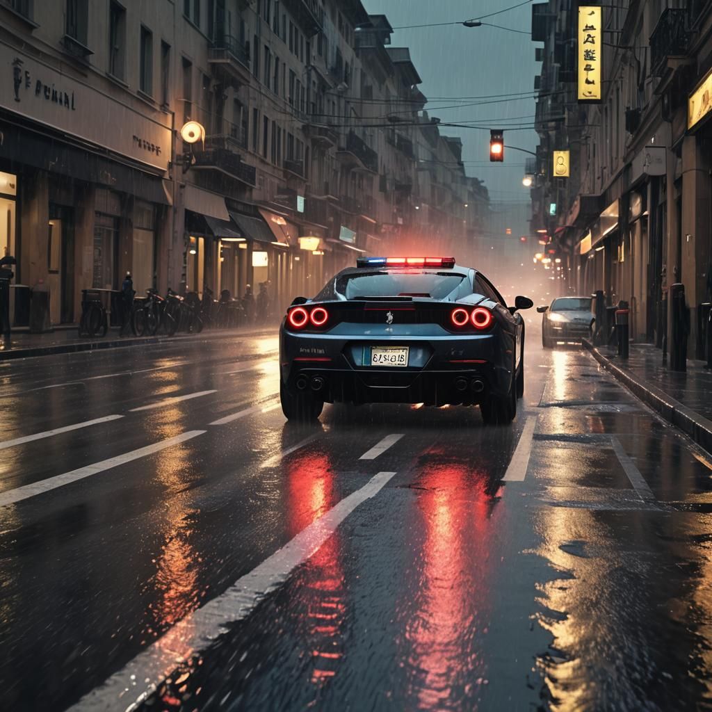 Ferrari Italia Police Chase in Film Noir Style