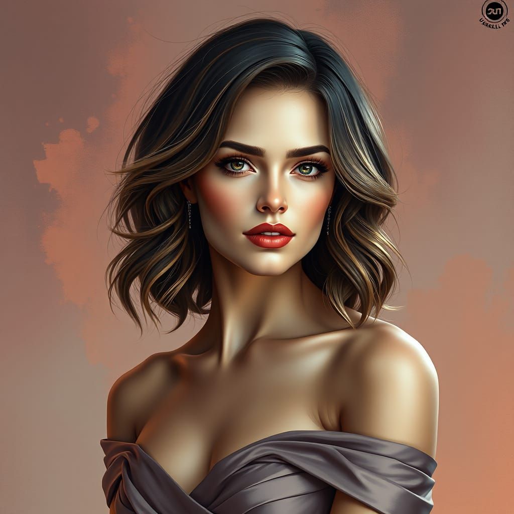 A stunning portrait of a woman with elegant features, wearin...