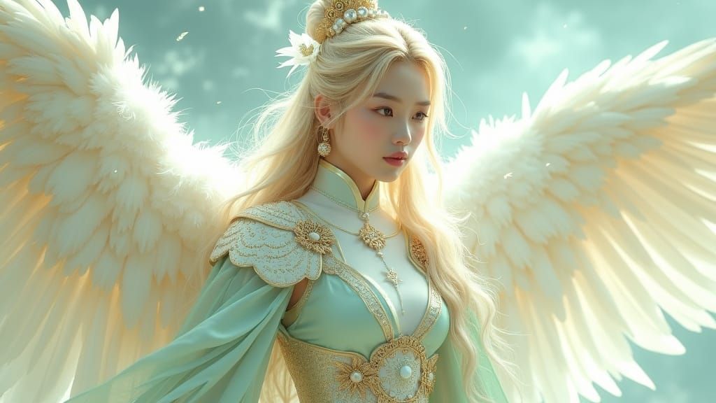 Fantasy Healer Princess in Elegant Full Armor with Angelic W...