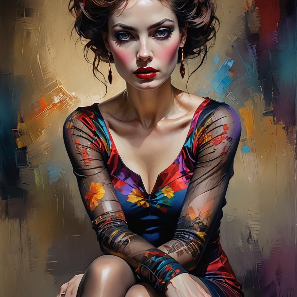 Sensual Woman Portrait in Vibrant Surrealist Style