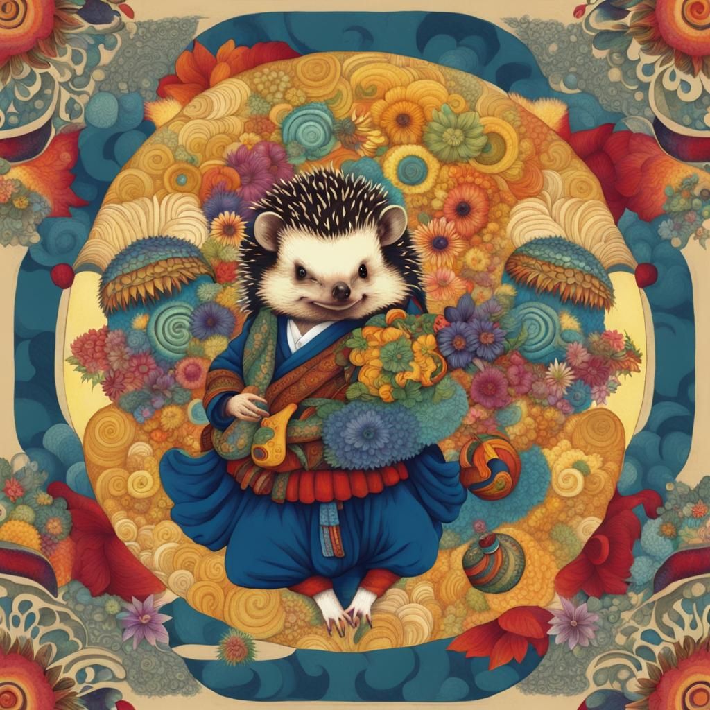 Happy Hippy Hedgehog in Hyperdetailed Style