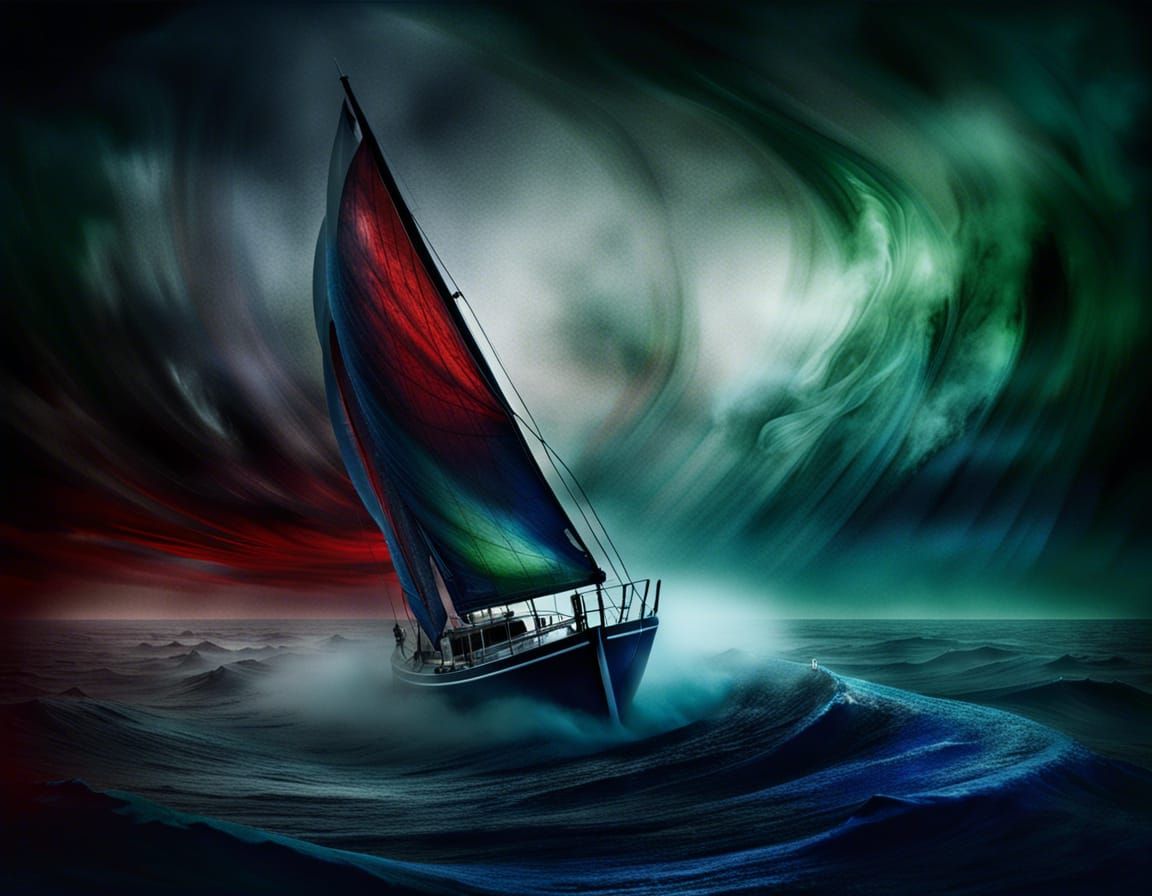 Ghostly Sailboat on a Stormy Apocalyptic Ocean