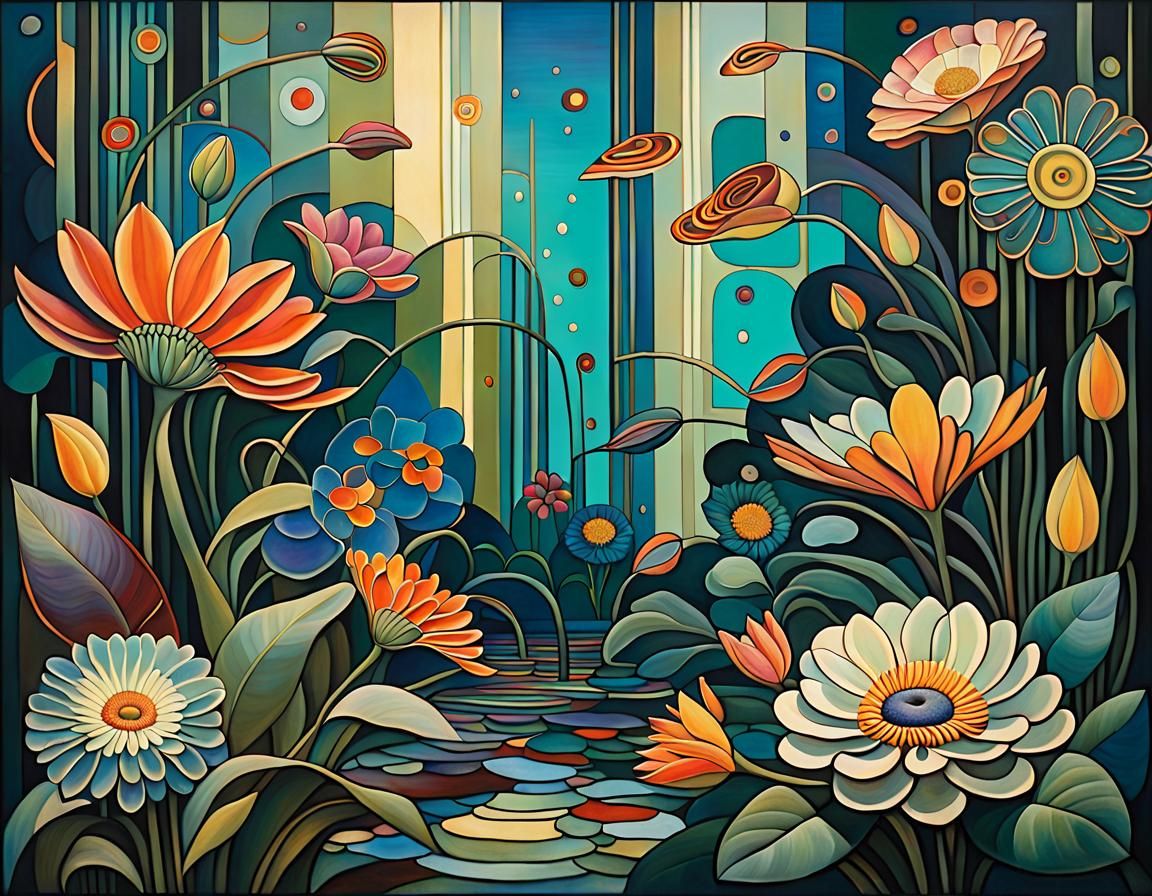 Exotic Flowers in Cubist and Bauhaus Style