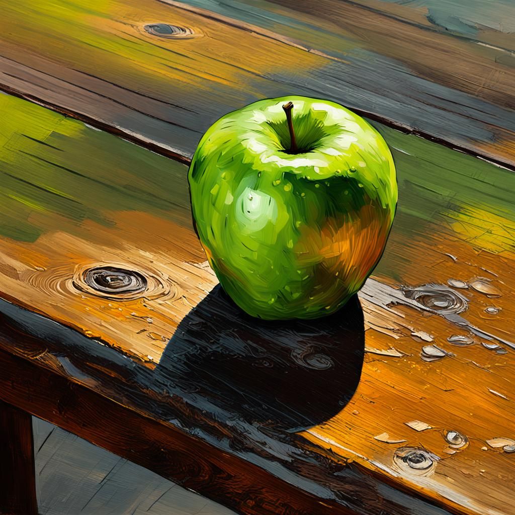 Vibrant Still Life: Green Apple Oil Painting