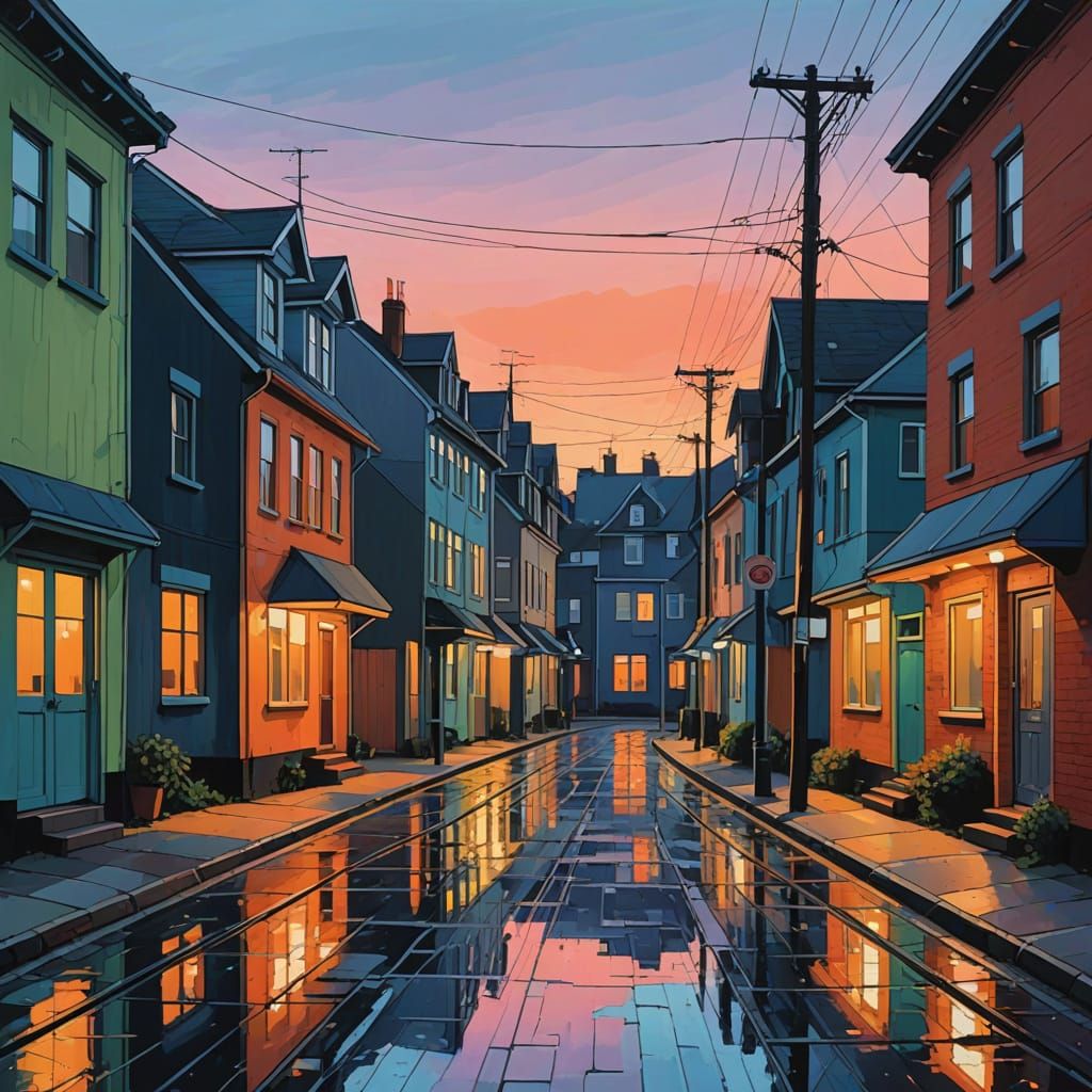 Surreal Suburban Dawn in Vibrant Colors