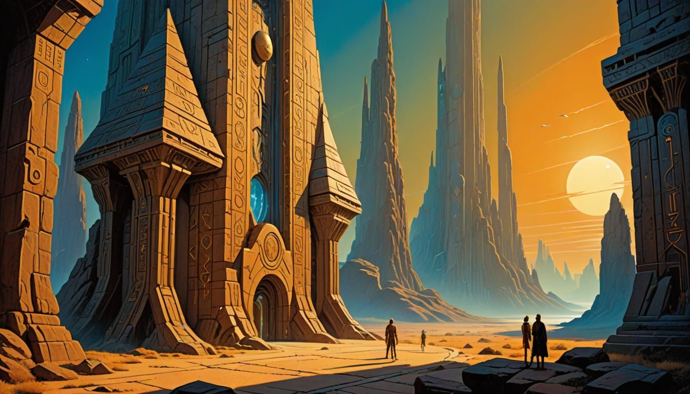 Alien Inscriptions in Surrealist Sci-Fi Style