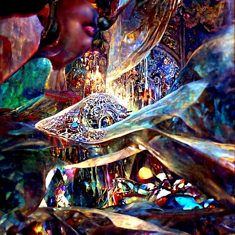 Abstract Iridescent Composition with Glass Art Elements