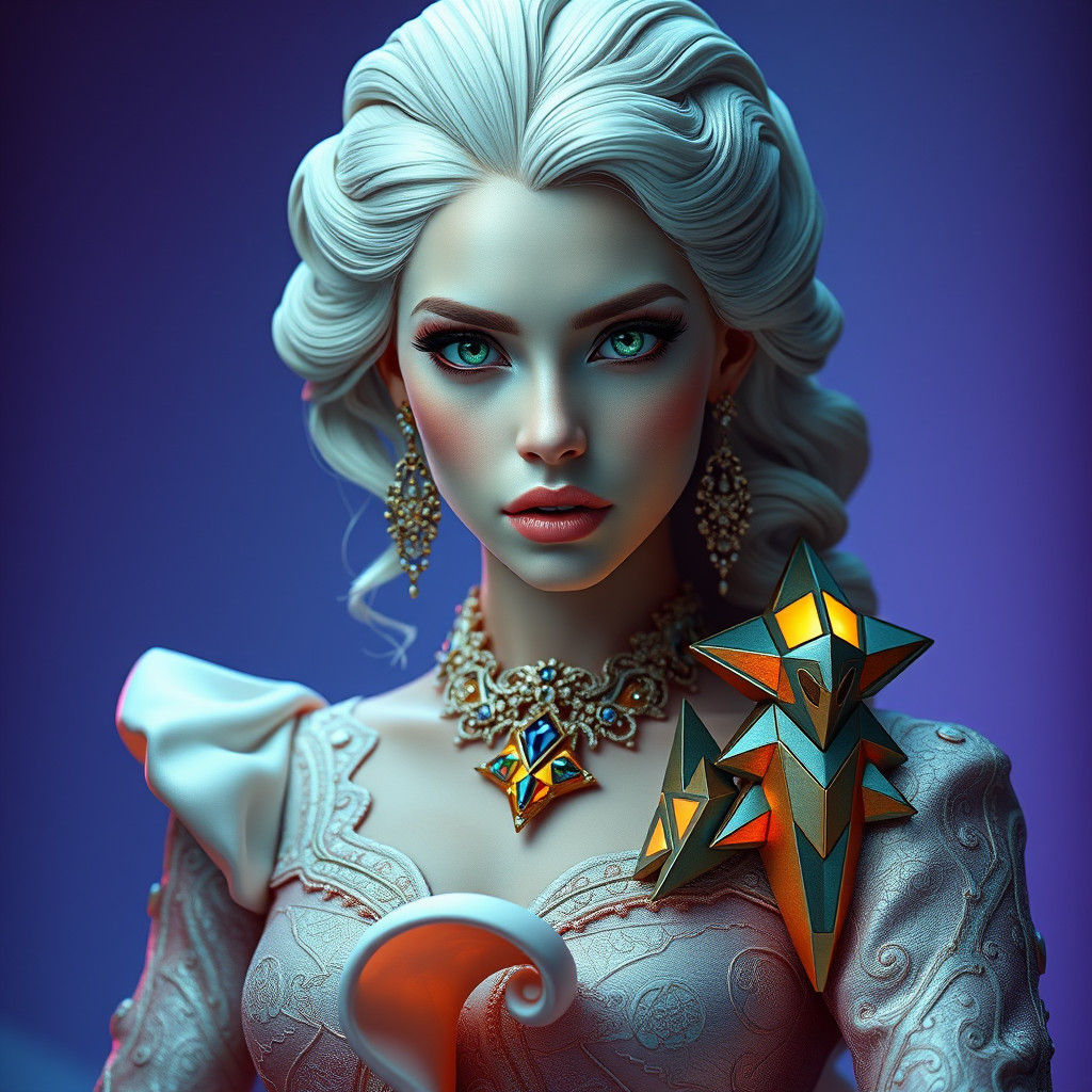 Hyperrealistic Chess Queen Portrait in Futuristic Style