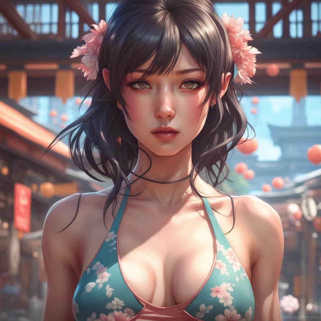 Innocent Japanese Girl Portrait in Hyperdetailed Digital Art