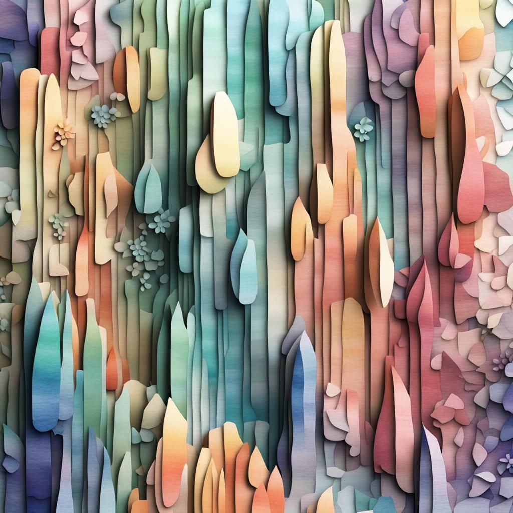 Junk Journal Background, 3d Abstract Shapes Mosaic Watercolor, Waterfall Color Palette, 3d Shading, Detailed