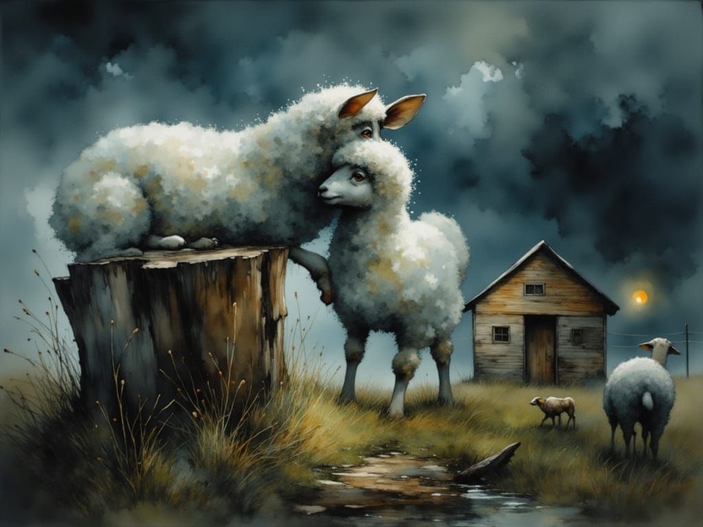 Lamb Sheltering from Storm, Painterly Style