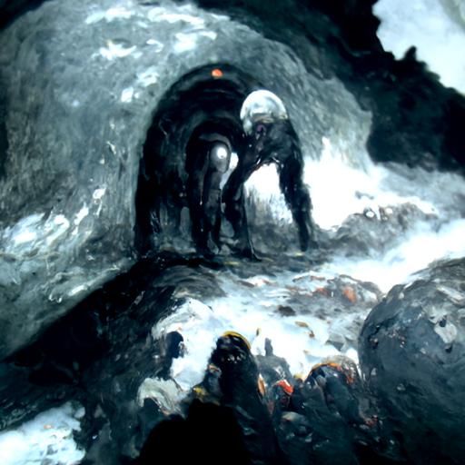 Horrific Lava Tubes in Dark Fantasy Engraving Style