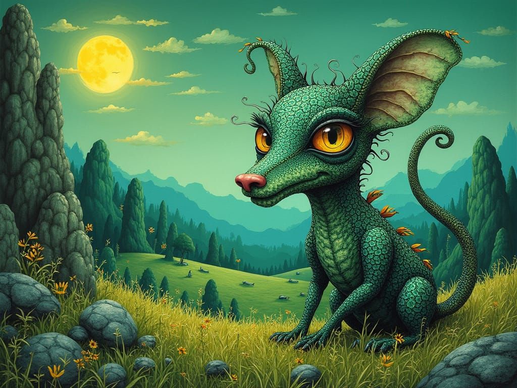 Surrealistic Hybrid Creature in a Dreamlike Landscape