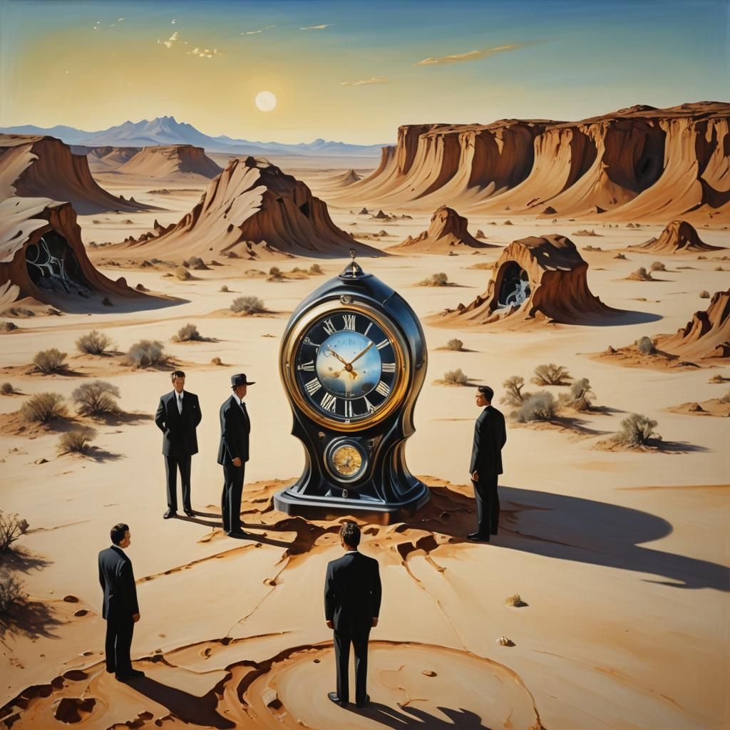 Men in Black and Time Machine in Surreal Style