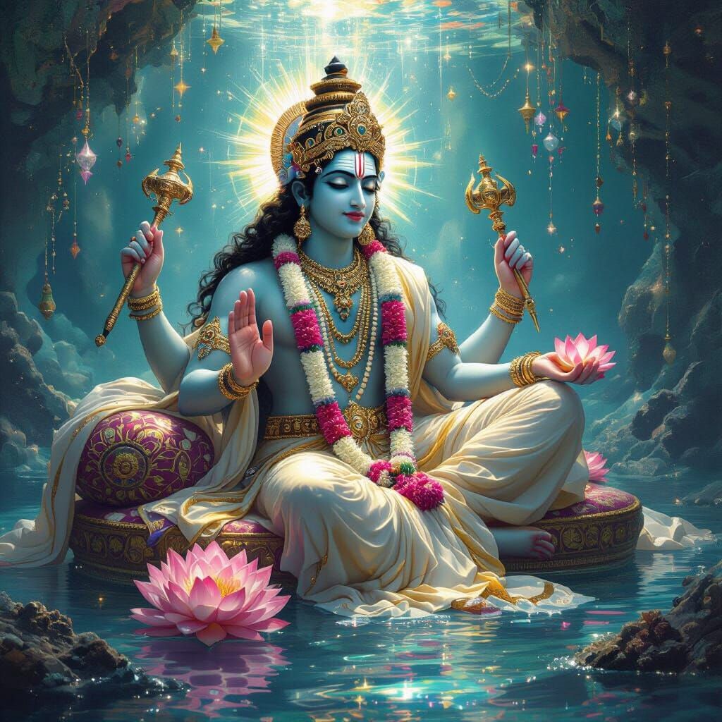 Lord Narayan in Ethereal Underwater Sanctuary