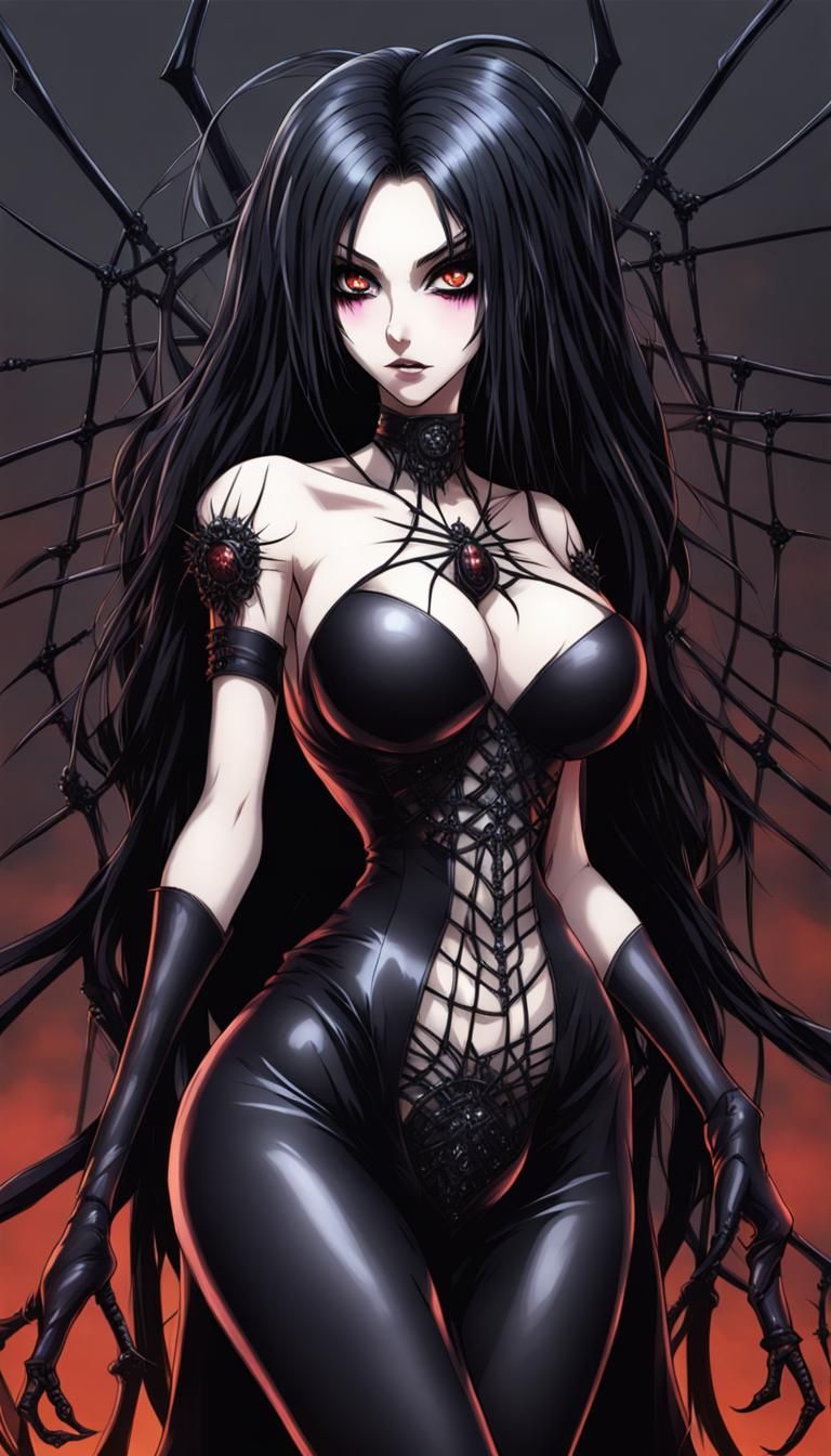 Gothic Anime Arachne with Exaggerated Features