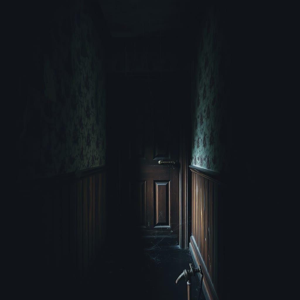 Creepy Dark Corridor with a Mysterious Door