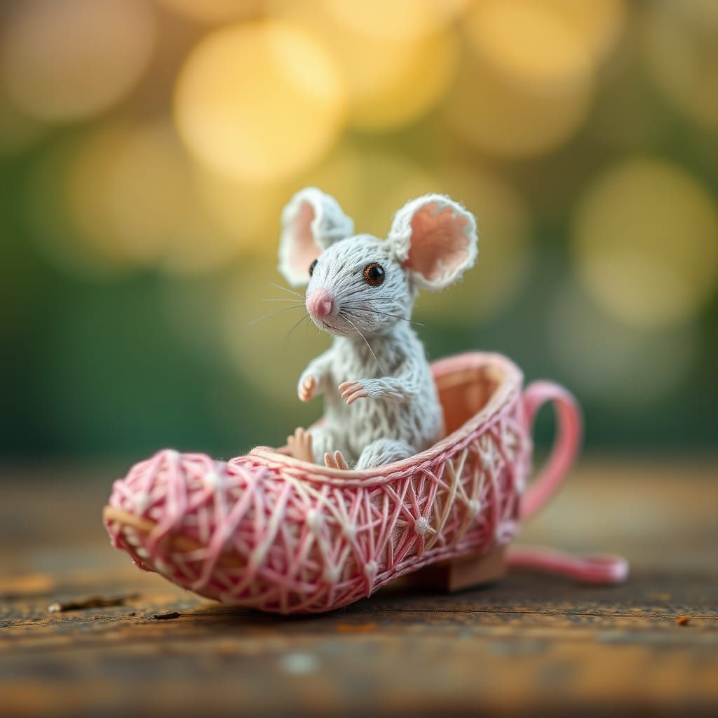 Mouse in Slipper: 3D String Art Doll