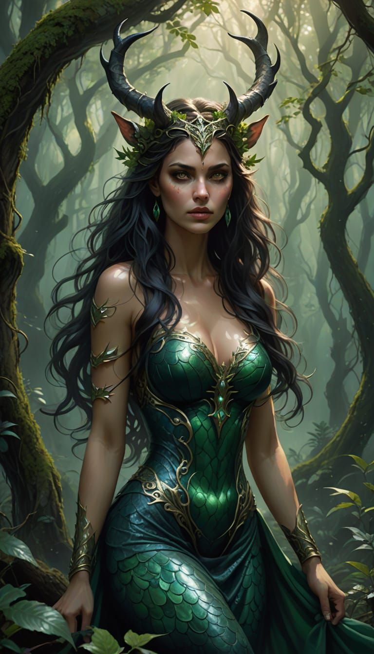 Serpentine Forest Queen in Emerald Shadows