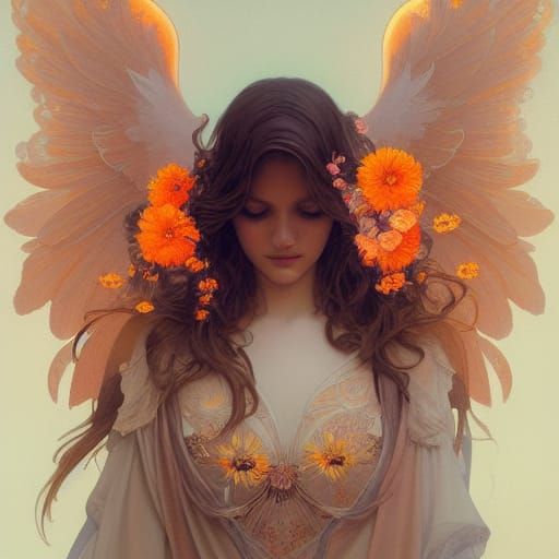 Floral Angel Portrait in Art Nouveau Style