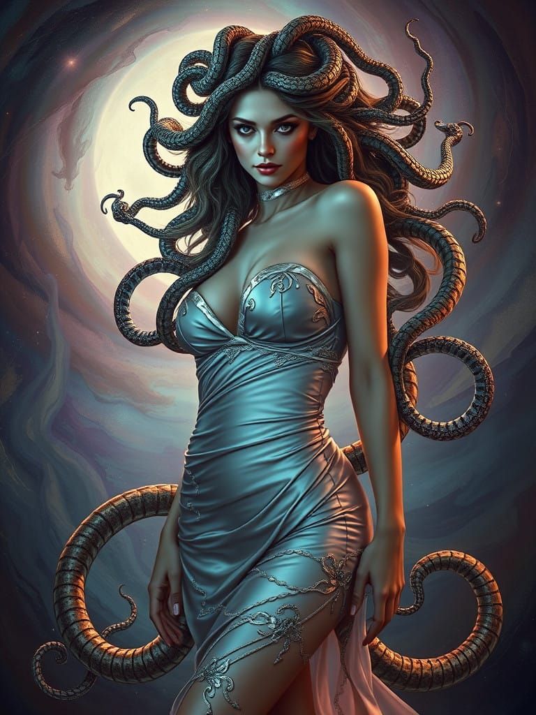 Medusa as a Captivating Siren in a Dreamlike Scenario