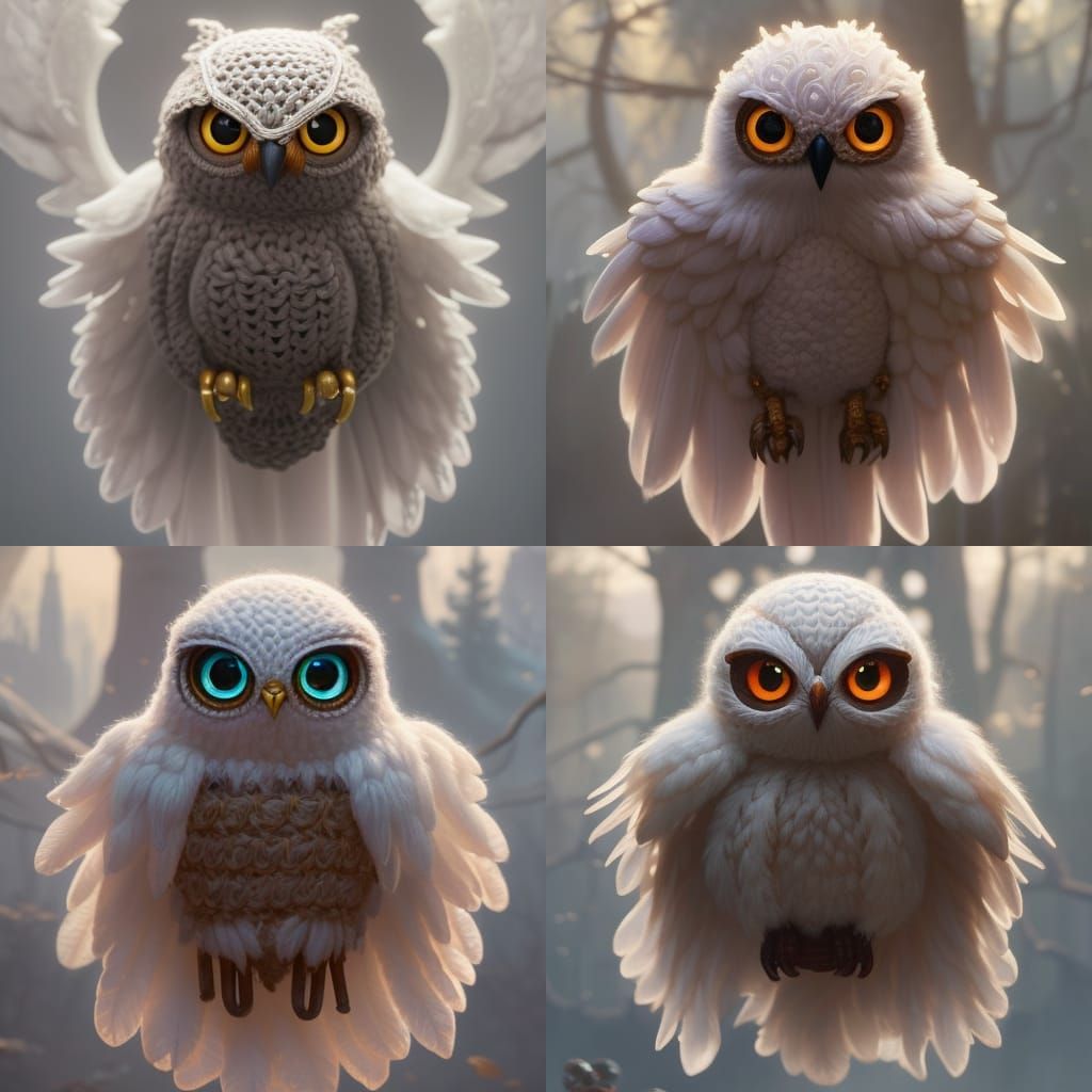 Adorable Knitted Owl Portrait in Detailed Digital Art