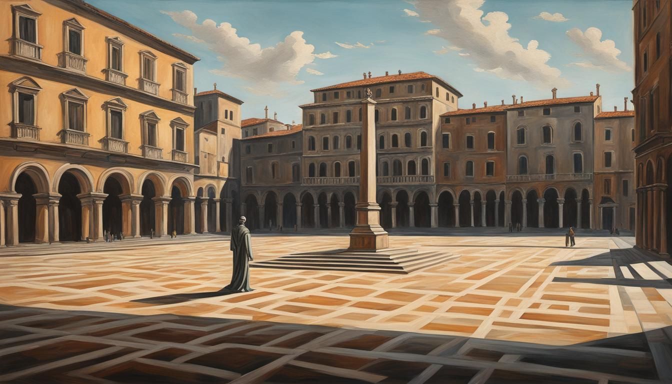 Italian Piazza in Metaphysical Style with Renaissance Archit...