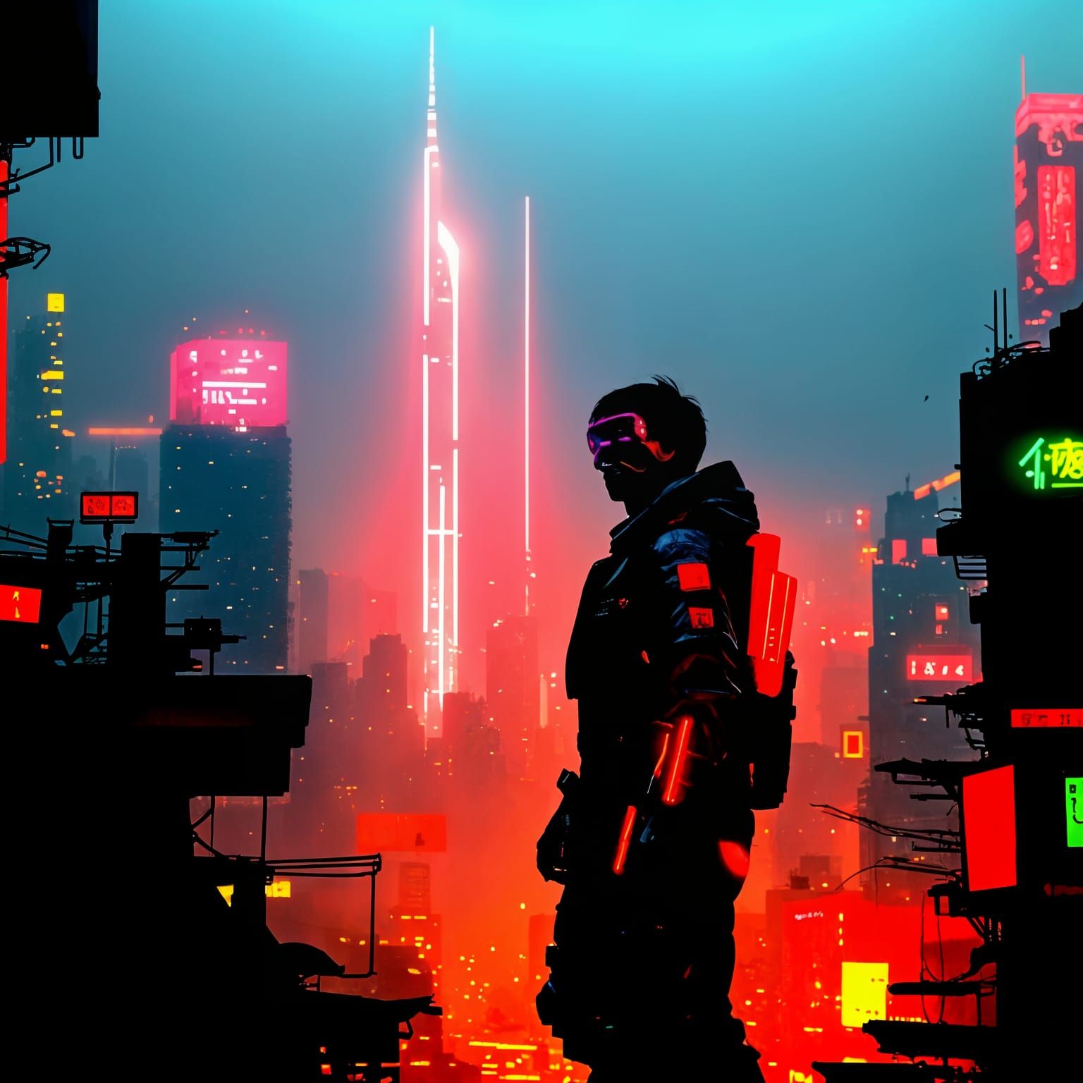 Neon Dystopian Metropolis Under Toxic Skies