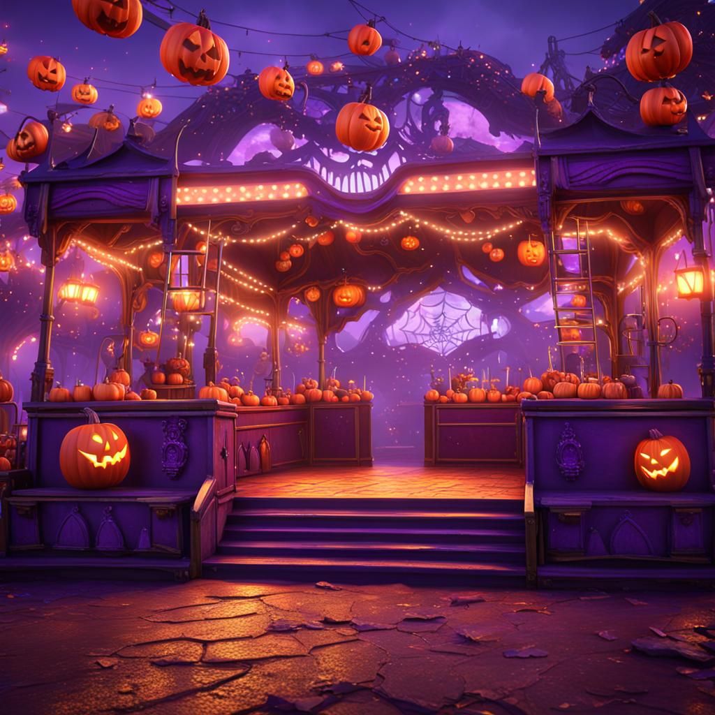 Halloween Carnival at Sunset in 3D Game Style