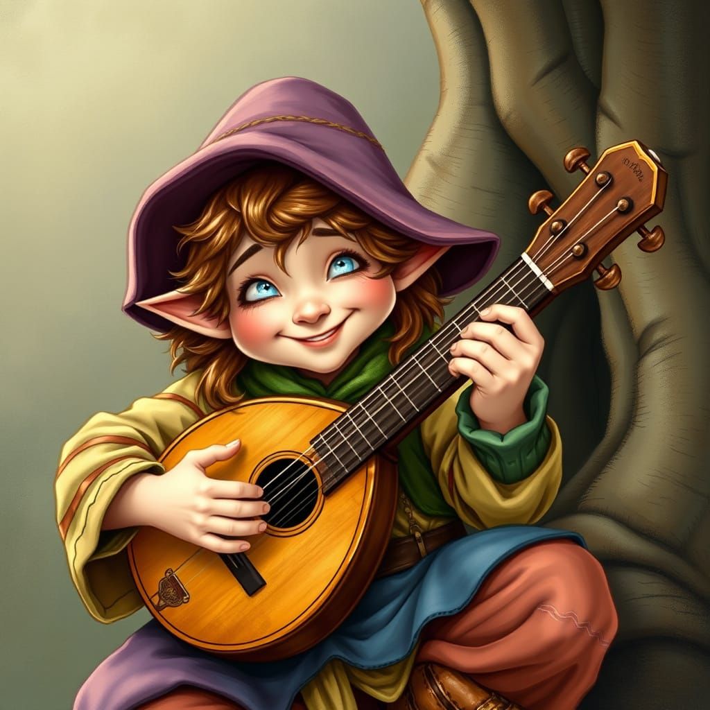 Charming Hobbit Bard in Whimsical Fantasy Style