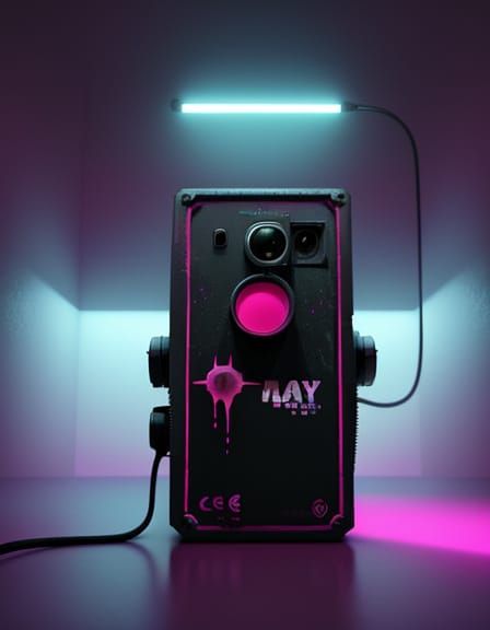 Surreal Pinhole Camera Scene in Vibrant Pink Haze