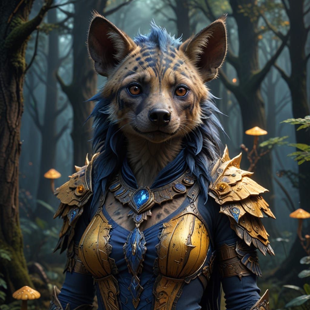 Fantasy Hyena Woman in Mystical Forest