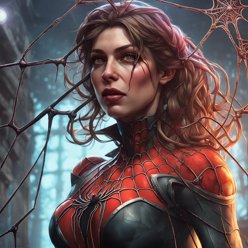 the super heroine now finds herself trapped in the spiders' lair, entangled in their sticky web which prevents her from ...