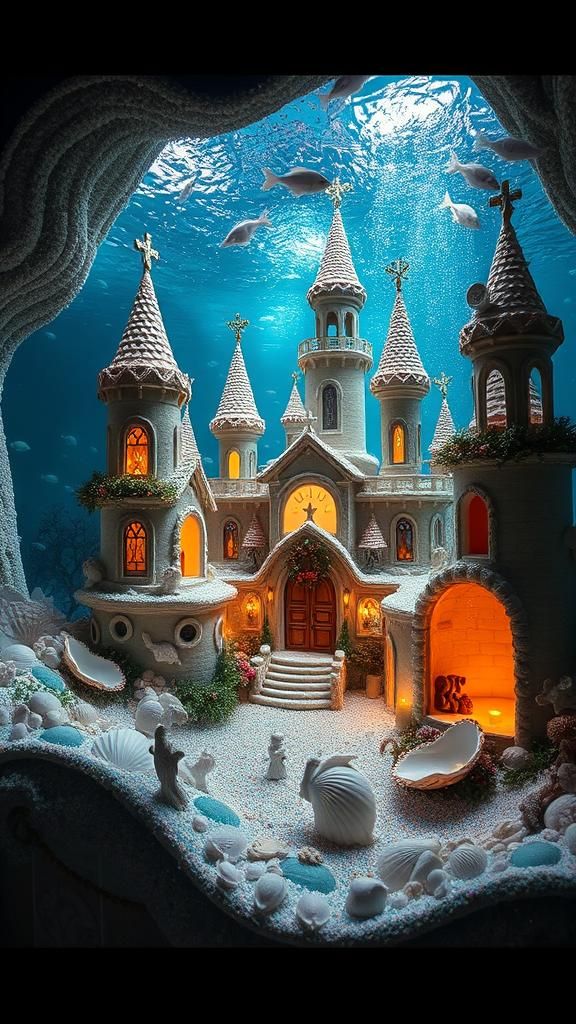 An underwater Christmas sand castle