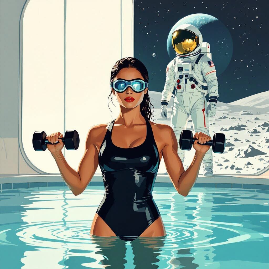 Futuristic Aqua Aerobics: Woman on the Moon Reflection